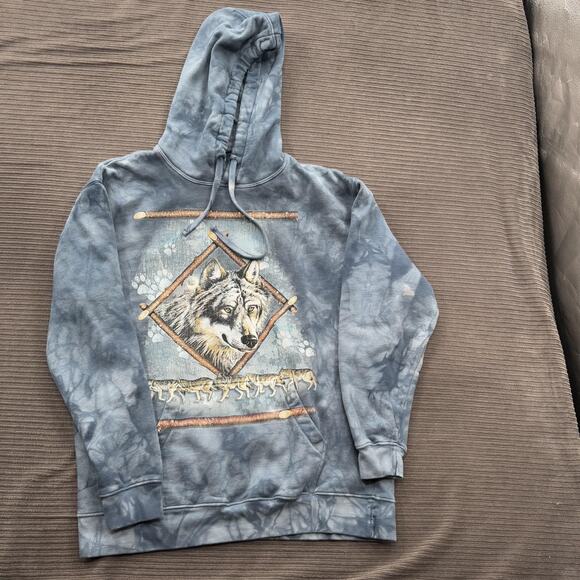 The Mountain Hoodie Mens Medium Wolf Graphic Pullover Sweatshirt Nature - Picture 1 of 10